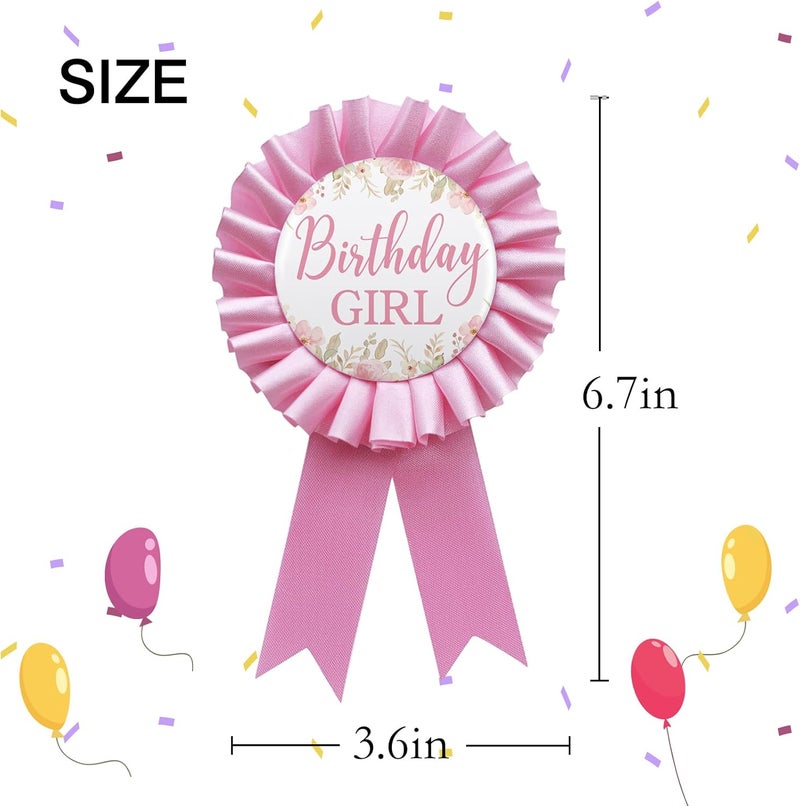 WOWOPA Birthday Girl Tinplate Badge Pin, Happy Birthday Pink Leaves Pattern Pink Corsage Button for Women Girl Birthday Award Ribbon Party Decorations - Image 2